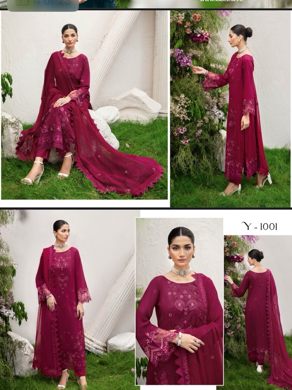 Elegant Women's Embroidered dark pink Dress with Dupatta